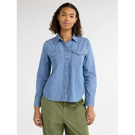 Free Assembly Women’s and Women's Plus Western Denim Shirt, Sizes XS-4X | Walmart (US)