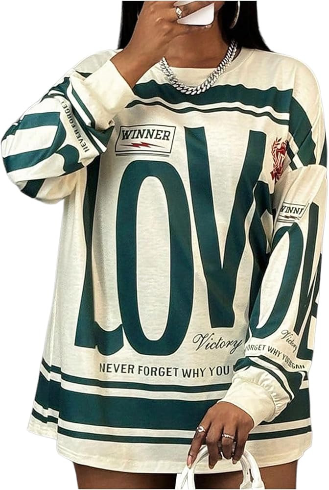 SOLY HUX Women's Retro Oversized T-Shirt Streetwear Long Sleeve Graphic Tees Printed Crewneck Top... | Amazon (US)