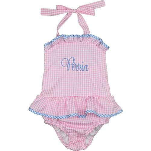 Pink and Blue Mini Check Swimsuit | Cecil and Lou