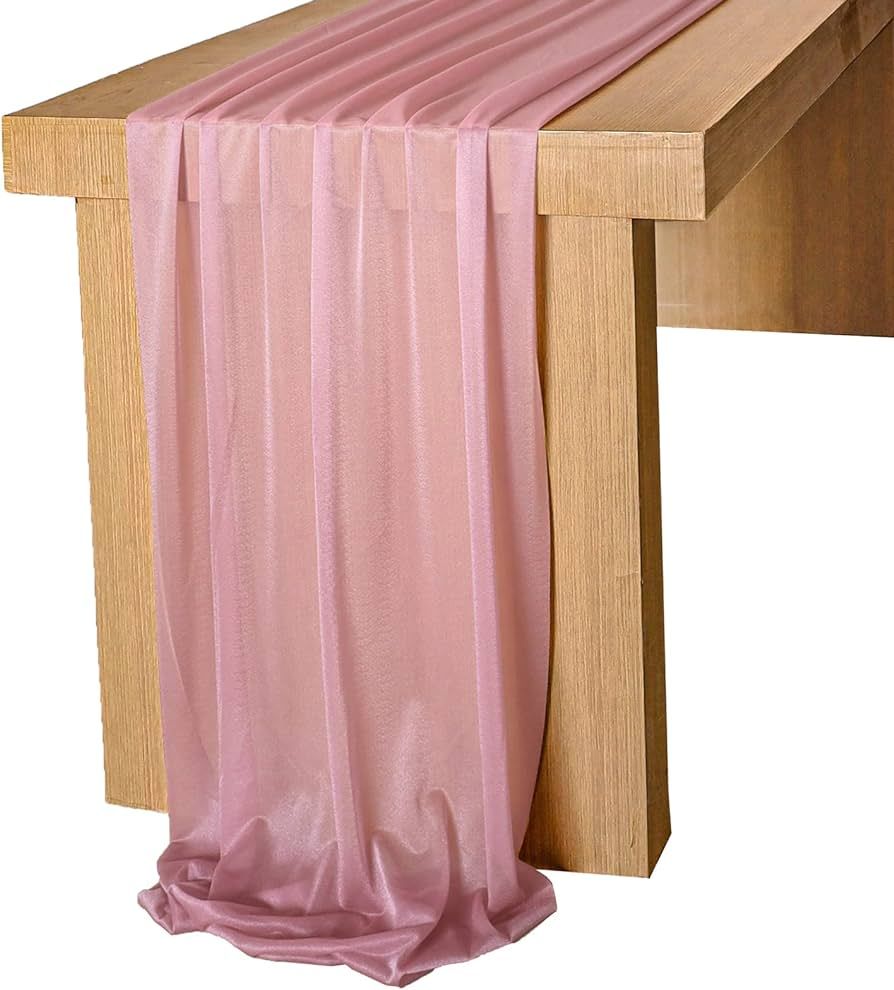 Lookein 10 Feet Mauve Chiffon Table Runner Sheer Wedding Table Cloth 29x120 Inches Rustic Wedding... | Amazon (US)
