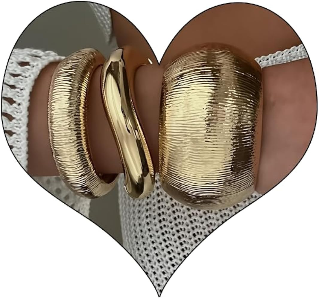 SAMOCO 3Pcs Chunky Gold Bangle Bracelets for Women Trendy Wide Wrist Cuff Bracelets Stack Stateme... | Amazon (US)