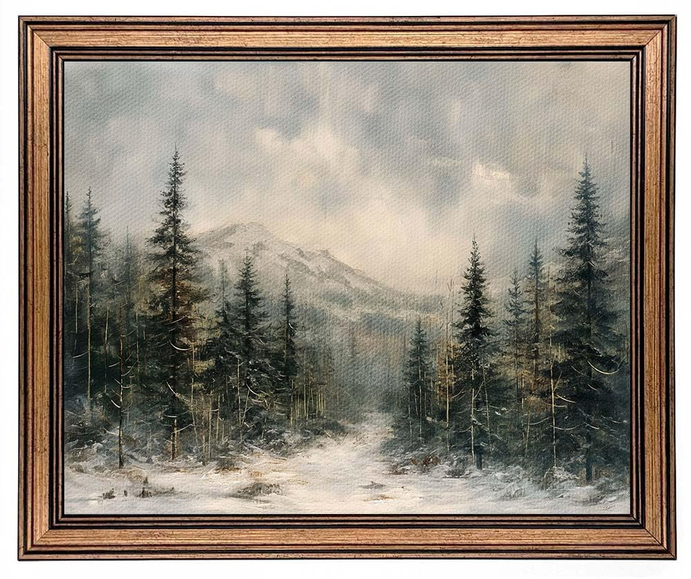 Framed Christmas Wall Art Rustic Landscape Snow Winter Forest Painting Canvas Print Wall Picture ... | Amazon (CA)