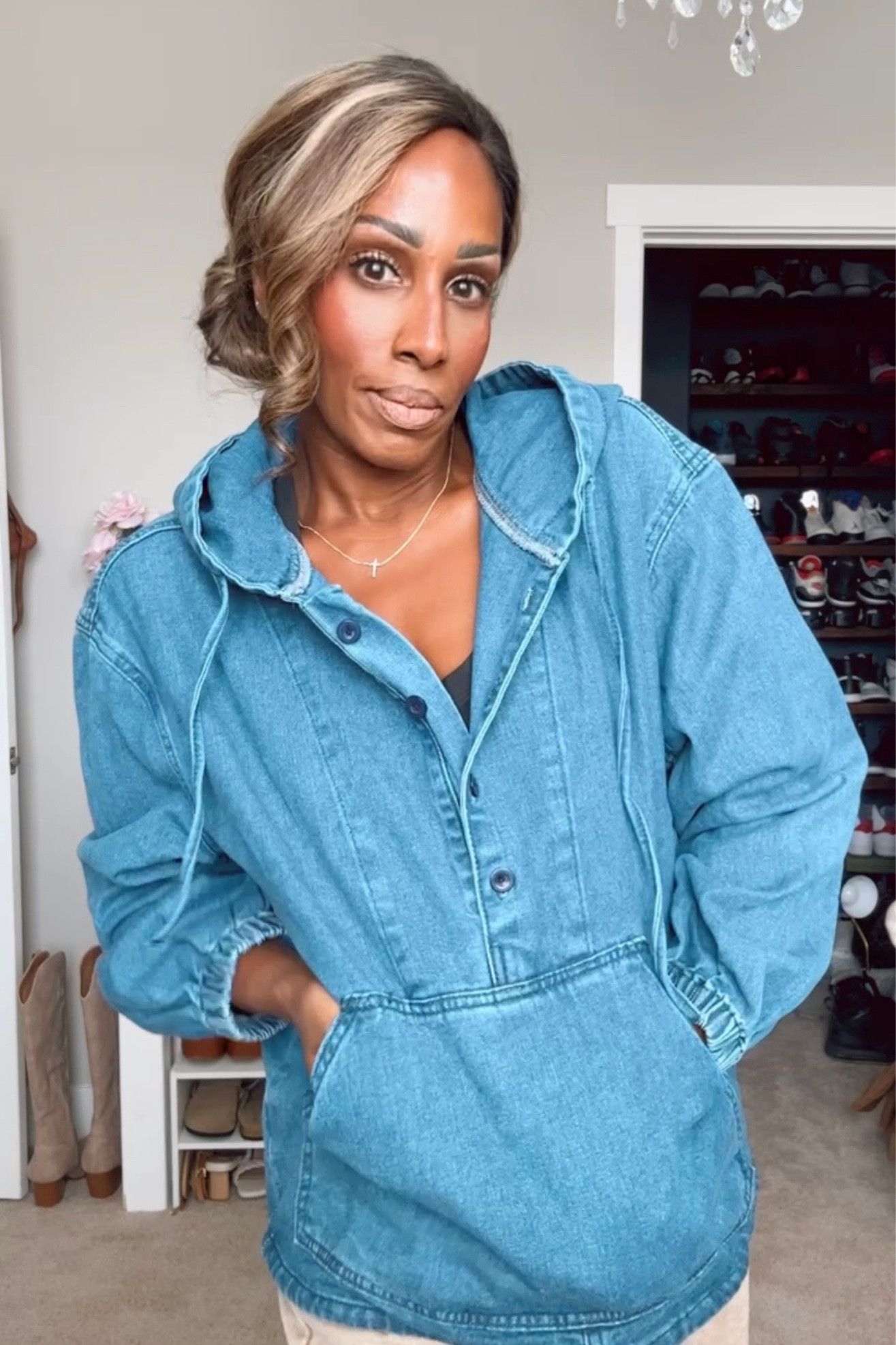 Denim half button jacket 
Wearing a small

#denimjacket #shein #fallfashion #falltrends #denim

#LTKsalealert #LTKstyletip #LTKfindsunder50