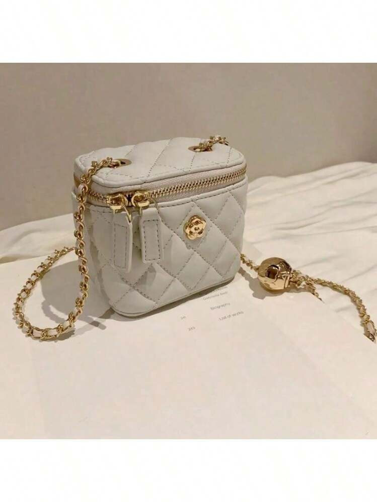 Camellia Rhombic Chain Box Storage Bag Small Bag Women's Winter Mini Shoulder Crossbody Bag  Purs... | SHEIN