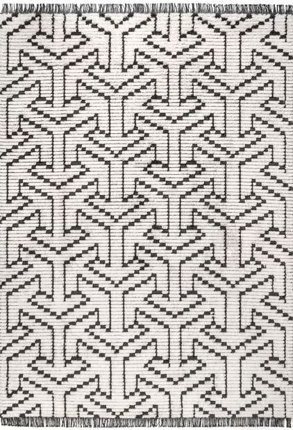 Beige Modern Tessellation Tasseled Area Rug | Rugs USA