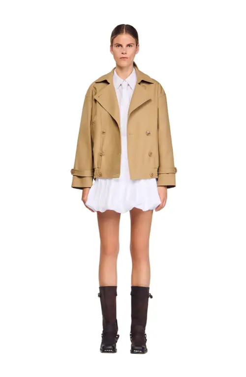 SANDRO Short oversized trench coat in Beige at Nordstrom, Size 40 Eu | Nordstrom