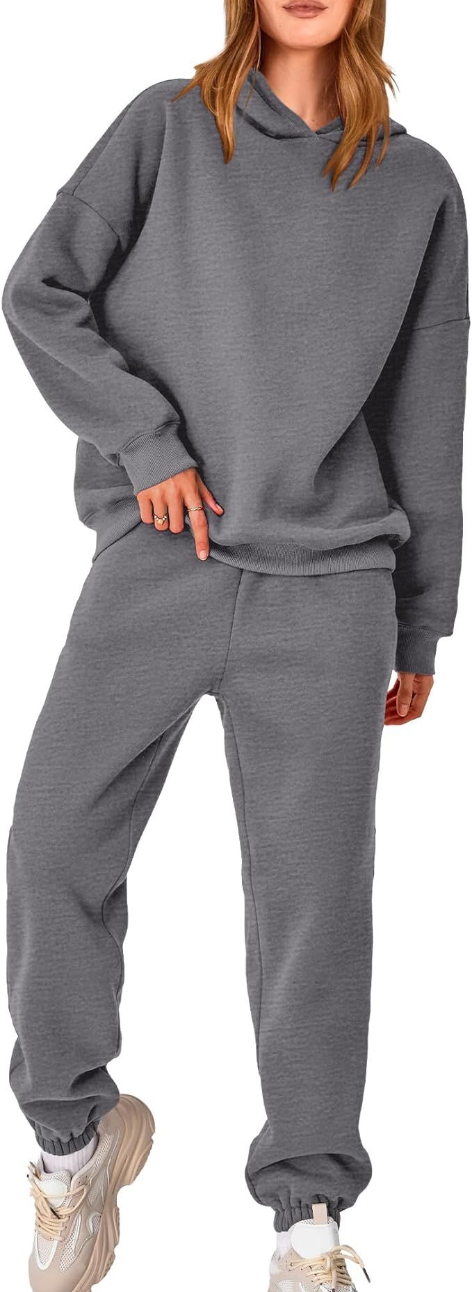 BTFBM Women 2 Piece Sweatsuits Long Sleeve Hooded Pullover Jogger Pants Fall Winter Casual Loose ... | Amazon (US)