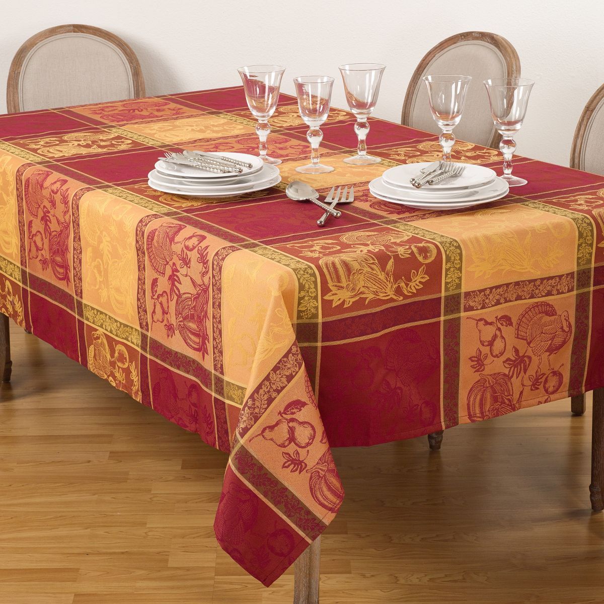 Saro Lifestyle Thanksgiving Fall Holiday Design Jacquard Cotton Blend Tablecloth | Target