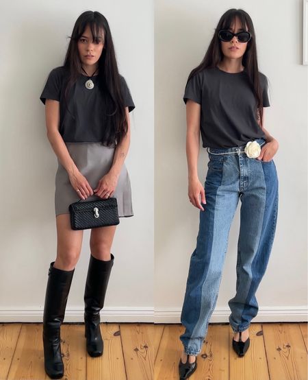 one tshirt, two looks. 1) satin mini skirt and knee high boots or 2) denim jeans and pumps? looks via @anitahass

#LTKstyletip #LTKeurope