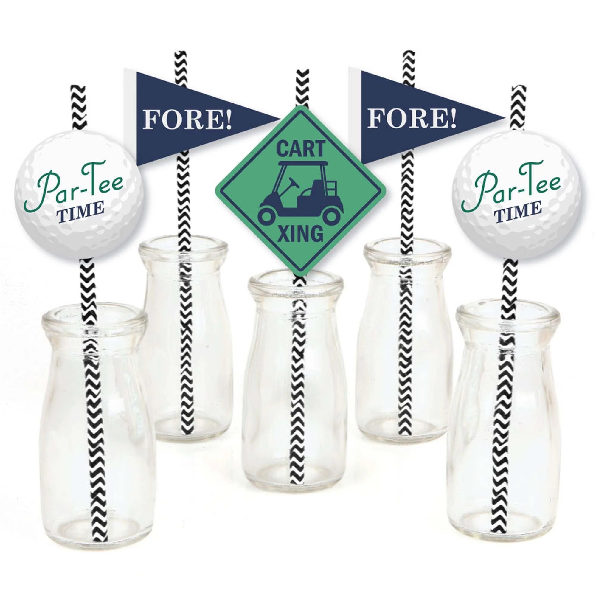 Par-Tee Time - Golf - Paper Straw Decor - Birthday or Retirement Party Striped Decorative Straws ... | Big Dot of Happiness