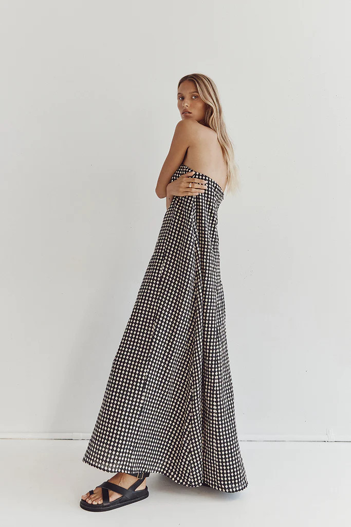 MILA BLACK & BEIGE LINEN MIDI DRESS | DISSH