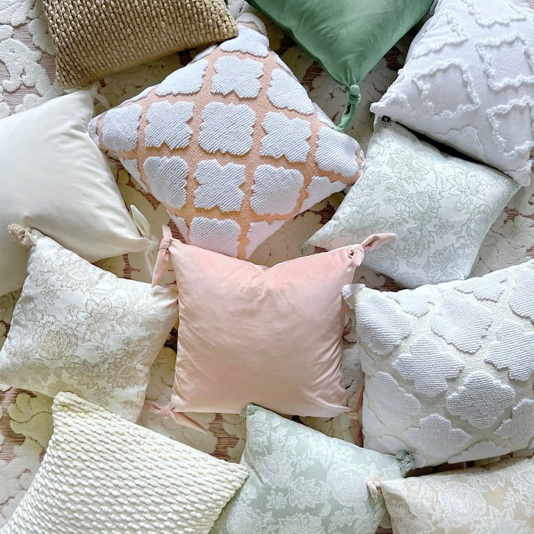 My Texas House Lainey Quatrefoil Cotton-Terry Decorative Pillow Cover, 22" x 22", Blush | Walmart (US)