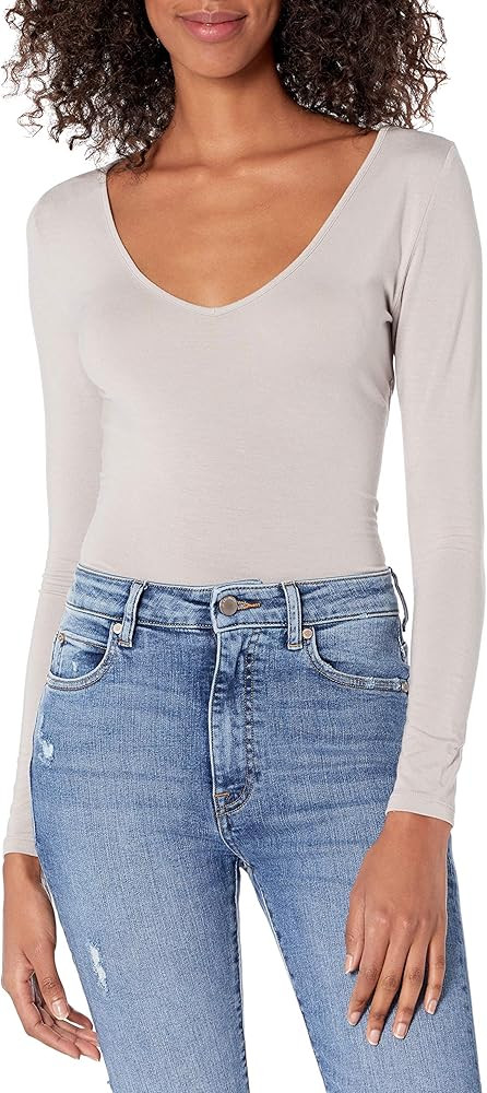 The Drop Women's Patricia Long-sleeve Deep V-neck Second Skin Bodysuit | Amazon (US)