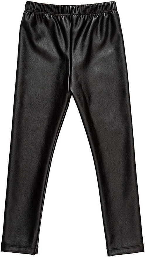 Amazon.com: Messy Code Baby Girls Pants Faux Leather Leggings for Toddlers Trousers Black Kids Cl... | Amazon (US)