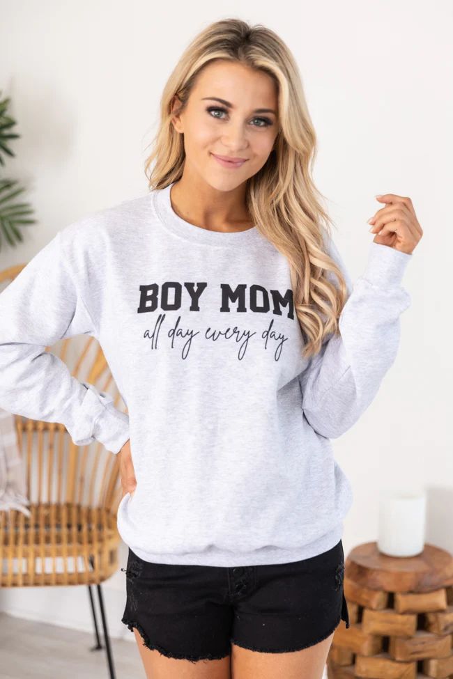 Boy Mom All Day Everyday Graphic Ash Sweatshirt | The Pink Lily Boutique