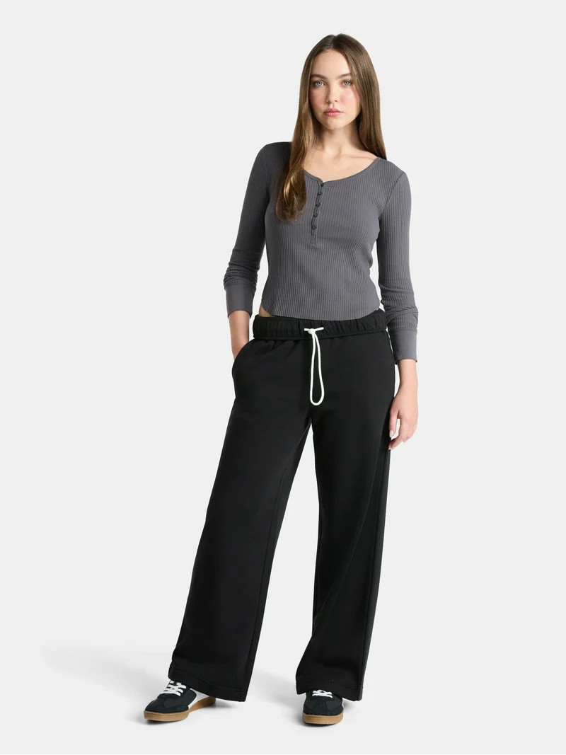 No Boundaries Wide-Leg Fleece Pants, 30” Inseam, Women’s and Women’s Plus | Walmart (US)