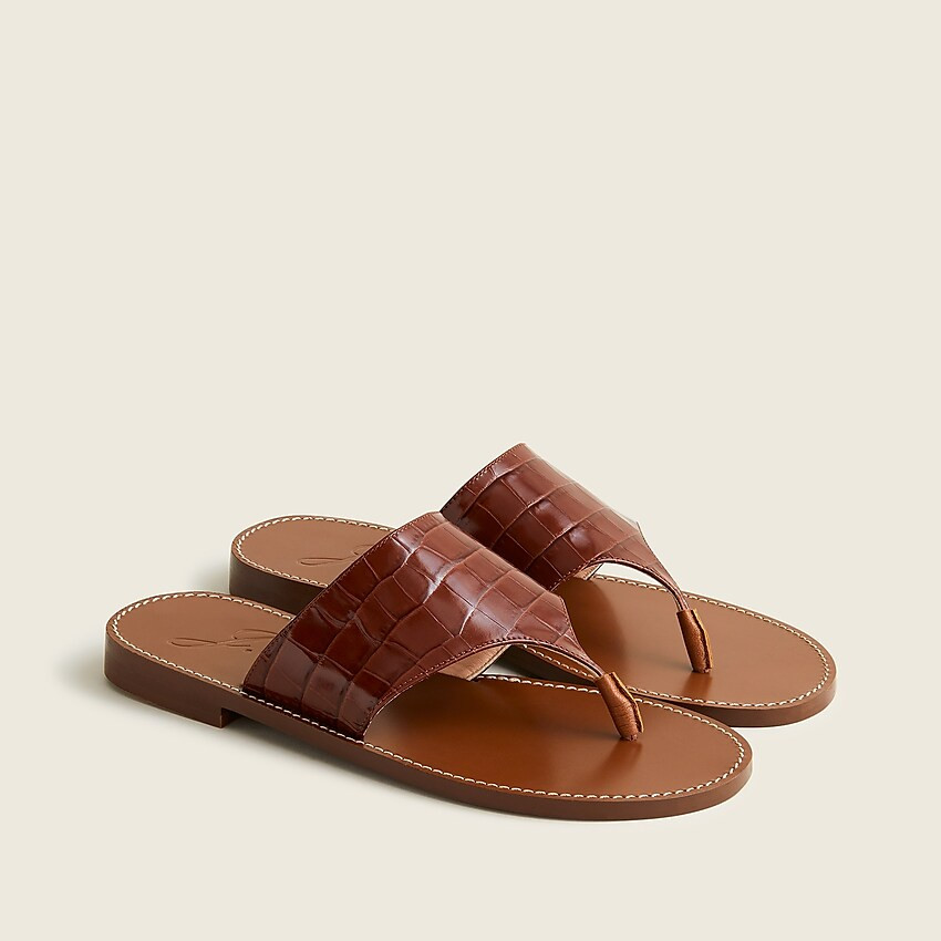 Wide-strap thong sandals in croc-embossed leather | J. Crew US