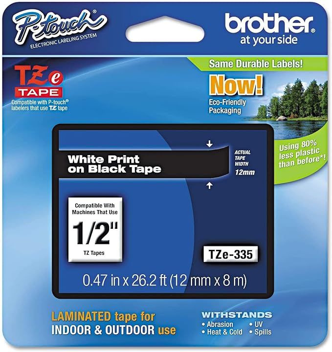 Brother Genuine P-touch TZE-335 Label Tape, 1/2" (0.47") Standard Laminated P-touch Tape, White o... | Amazon (US)