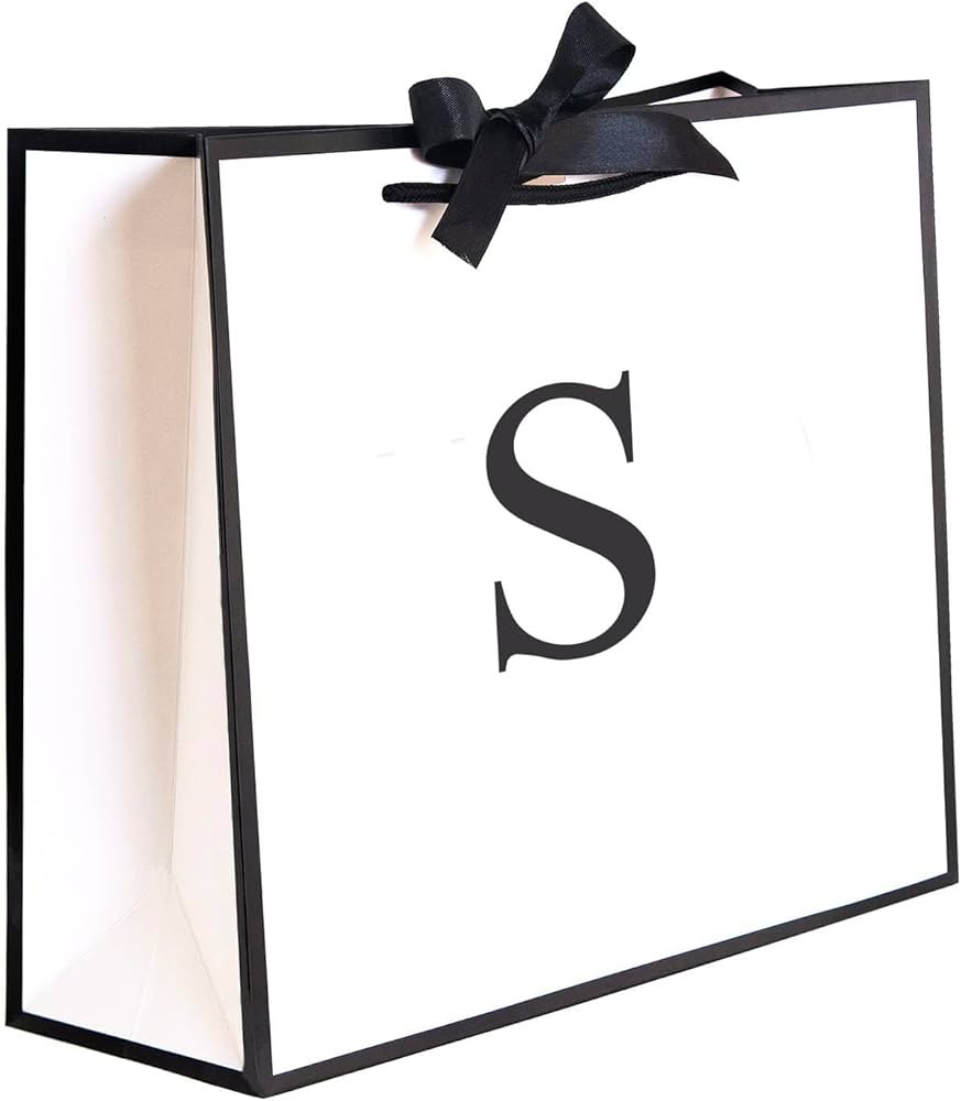 QLSKO Initial Gift Bag with Bow Ribbon Personalized Horizontal Paper Bag Monogrammed Birthday Gif... | Amazon (US)
