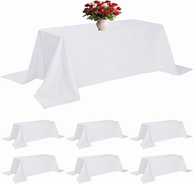 6 Pack White Tablecloth 90 x 132 Inch Table Cloth for 6 Foot Rectangle Tables, Wrinkle Resistant ... | Amazon (US)