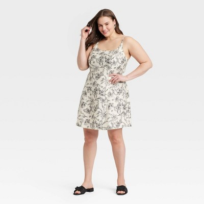 Women's Mini Woven Tank Dress - A New Day™ Cream Floral 17: Sleeveless Scoopneck, Spaghetti Str... | Target
