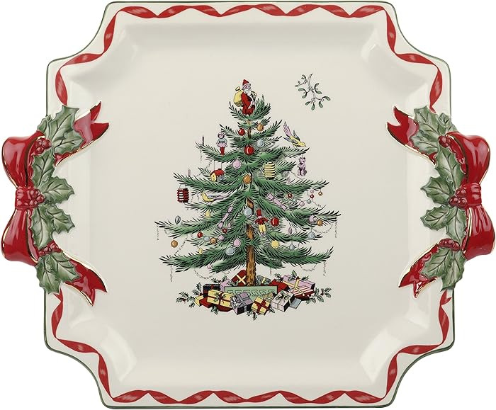 Spode Christmas Tree Ribbons Square Platter with Bow Handles - 11-Inch Holiday Serving Plate for ... | Amazon (US)
