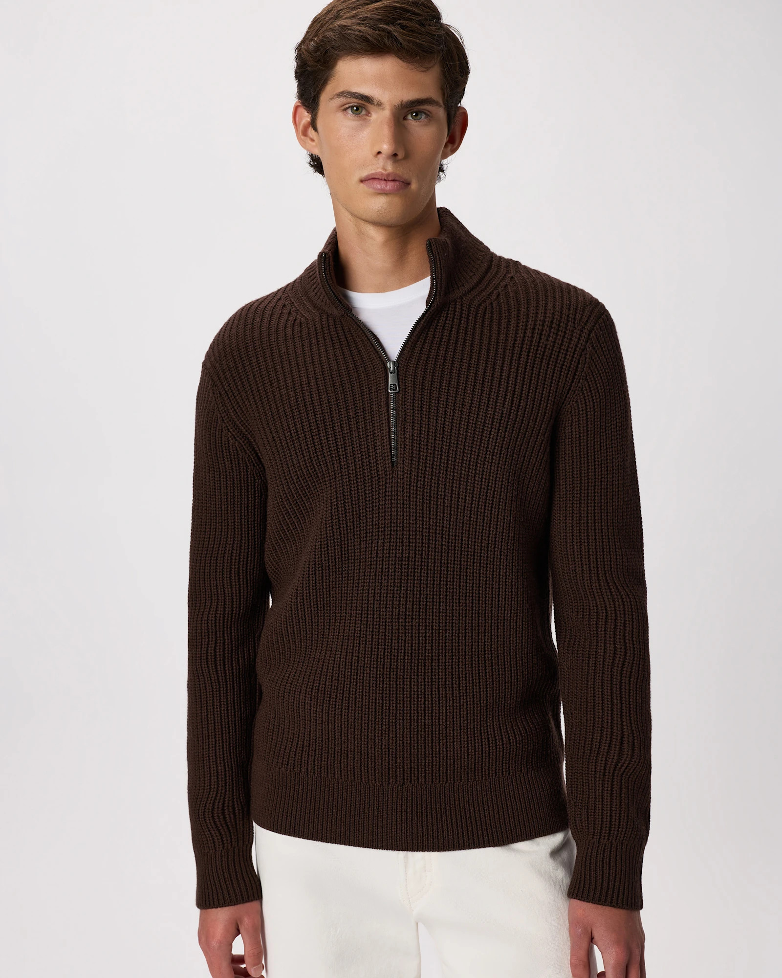 Quince | Women's Australian Merino Wool Half Zip Sweater in Heather Bone, Size Large | Quince