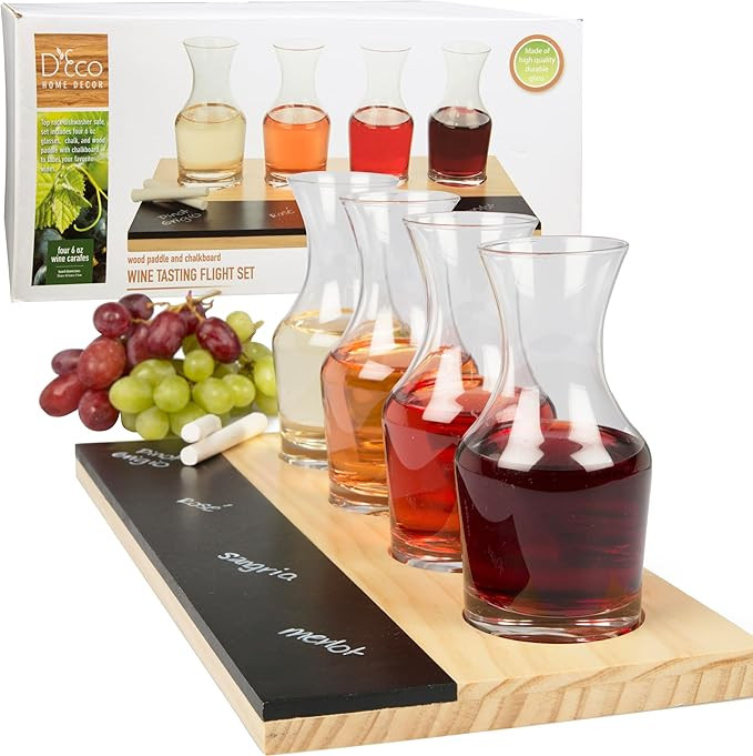Amazon.com | Deco Wine Tasting Flight Sampler Board - Set Includes Four 6 oz Decanter Glasses & W... | Amazon (US)