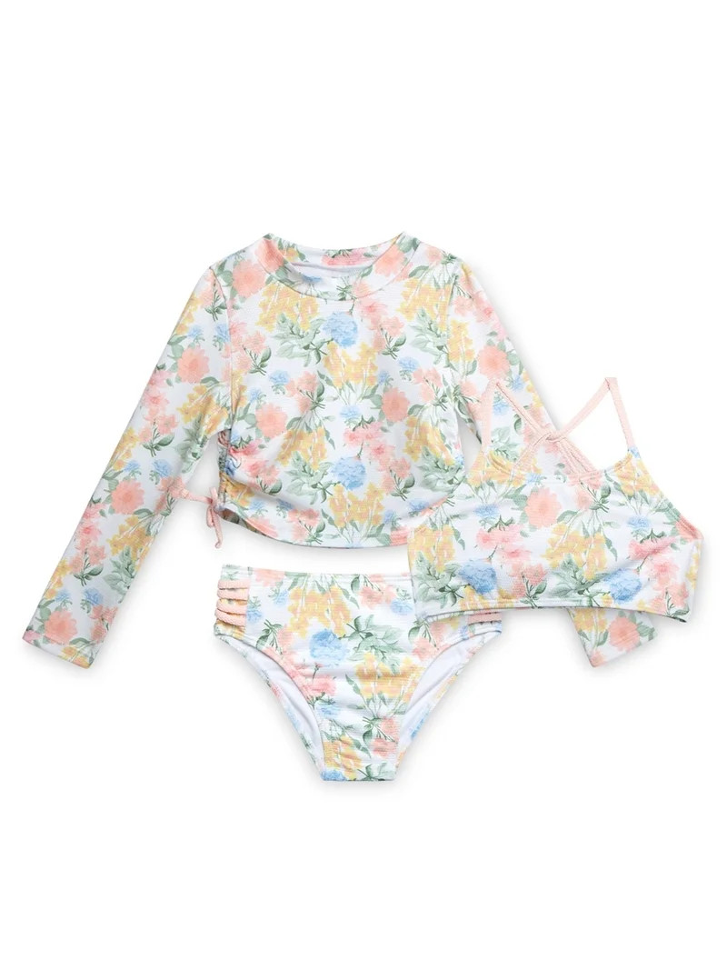 Jessica Simpson Baby and Toddler Girls Three-piece Swimsuit Set includes Shoulder Strap Bikini To... | Walmart (US)