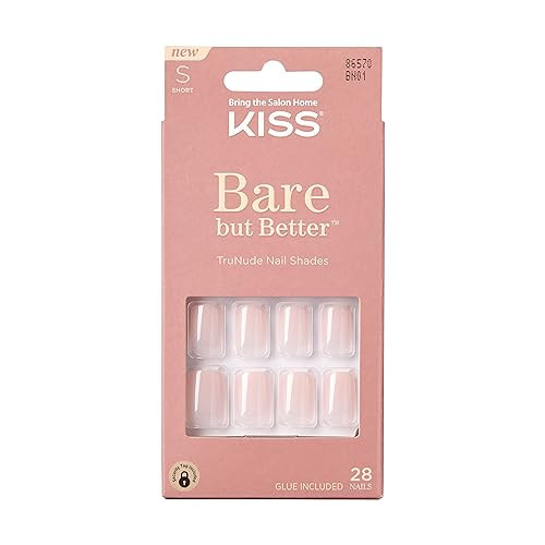 KISS Bare but Better Press On Nails, Nail glue included, 'Nudies', Nude, Short Size, Squoval Shape, Includes 28 Nails, 2g glue, 1 Manicure Stick, 1 Mini File | Amazon (US)