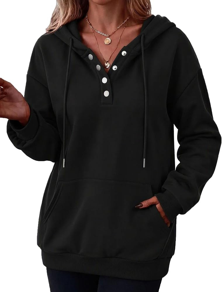 Zeagoo Hoodies for Women Casual Button Long Sleeve Hooded Sweatshirt Pullover Tops for Fall Winte... | Amazon (US)