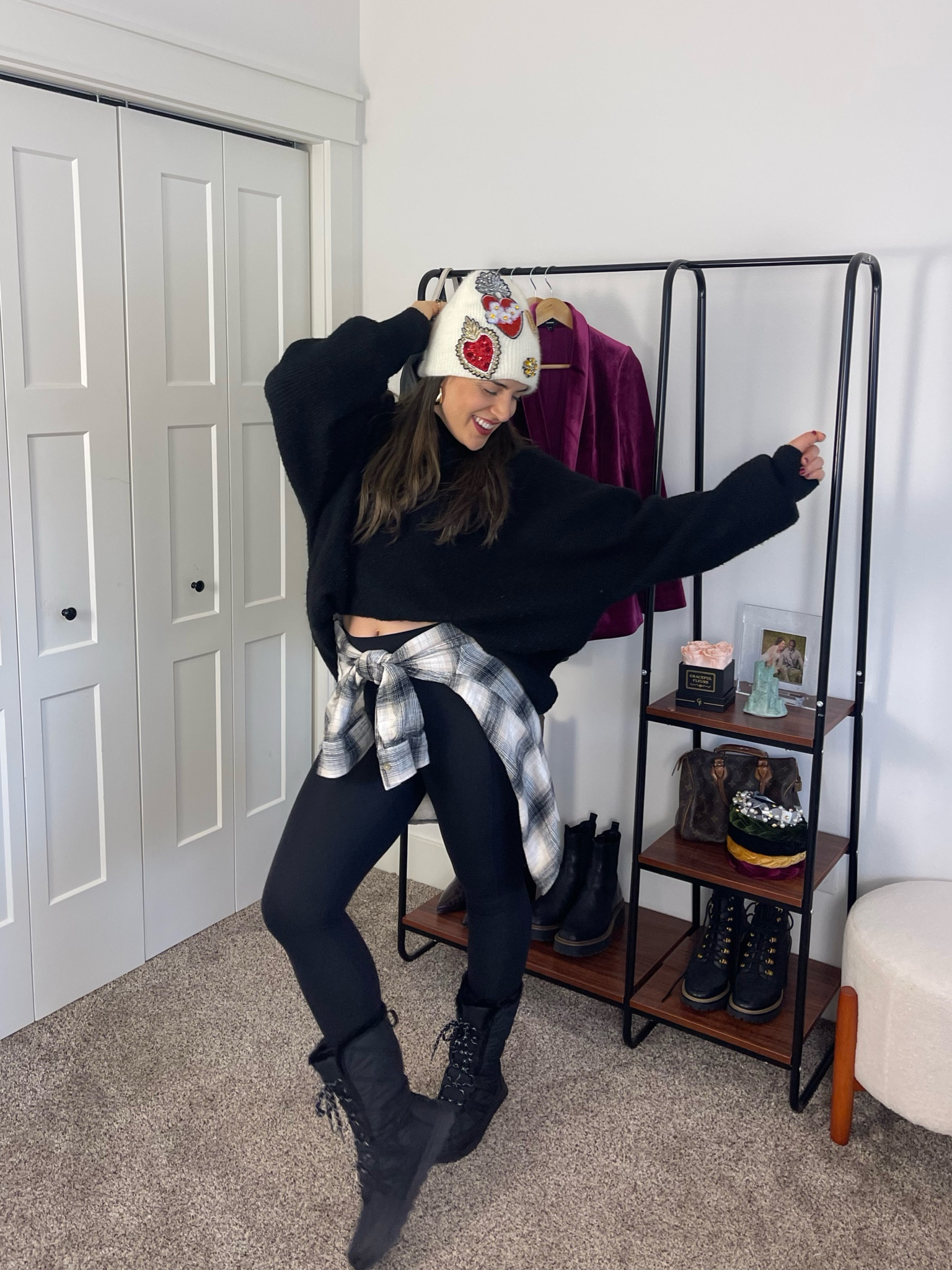 Winter style. 
Sequin beanie. 
Anthropologie. 
Snow boots. 
Cozy outfit. 


#LTKsalealert #LTKfindsunder100 #LTKSeasonal