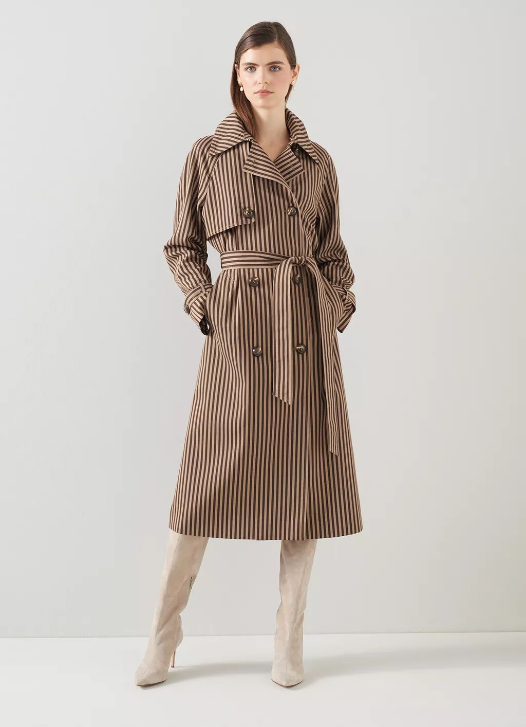 Carine Sand And Brown Striped Trench Coat | L.K. Bennett (UK)