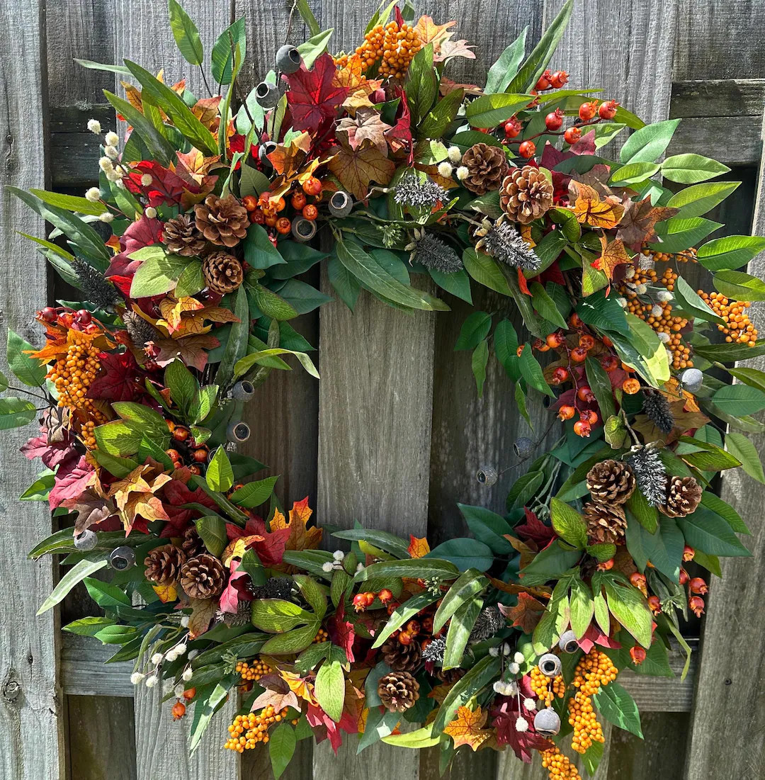 Fall Front Door Eucalyptus Wreath, Autumn Wreath, Thanksgiving Hostess Gift, Harvest Wreath, Fall... | Etsy (US)