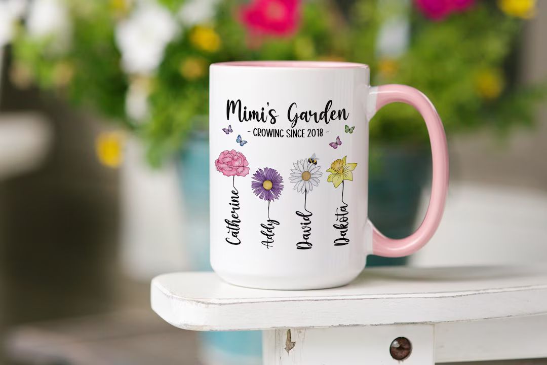 Mimis Garden Mug with Birth Month Flowers and Children's Names, Gifts for Mimi, Grandmas Garden, ... | Etsy (US)