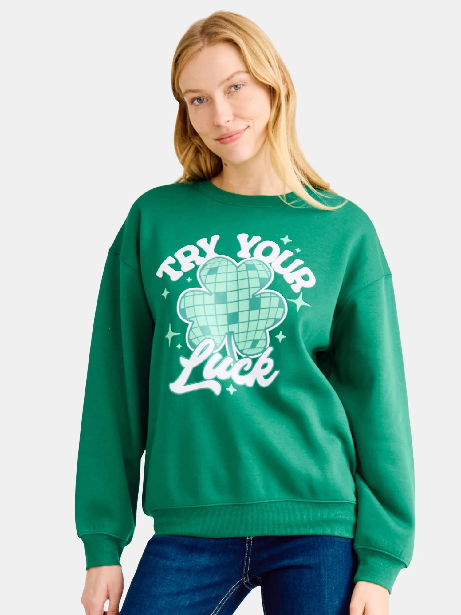 St. Patrick’s Day Women’s Try Your Luck Graphic Sweatshirt, Sizes XXS-XXL | Walmart (US)