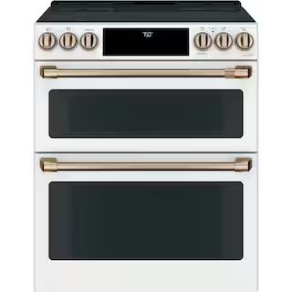 Cafe 30 in. 7.0 cu. ft. Smart Slide-In Double Oven Electric Range with Convection in Matte White,... | The Home Depot