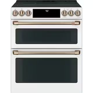 Cafe 30 in. 7.0 cu. ft. Smart Slide-In Double Oven Electric Range with Convection in Matte White,... | The Home Depot