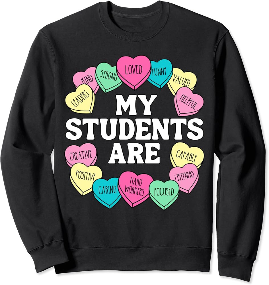 Retro Candy Heart Teacher Valentine's Positive Affirmation Sweatshirt | Amazon (US)