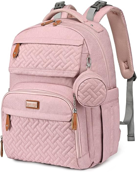 BabbleRoo Diaper Bag Backpack, Travel Backpack with Changing Pad, Pacifier Case & Stroller Straps, Multifunction, Waterproof, Unisex – Pink | Amazon (US)