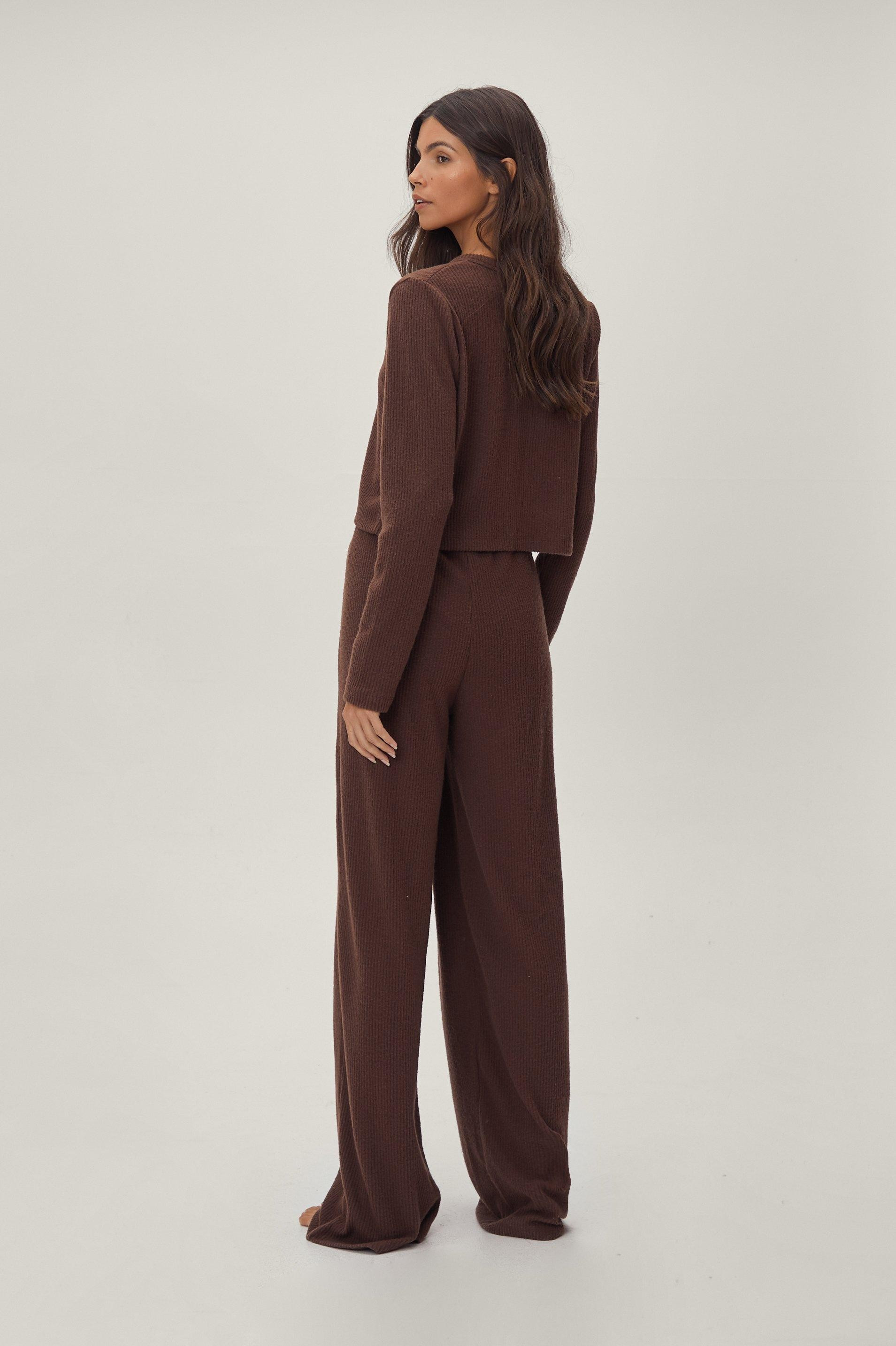 Ribbed V Neck Cardigan Pants Lounge Set | Nasty Gal (US)