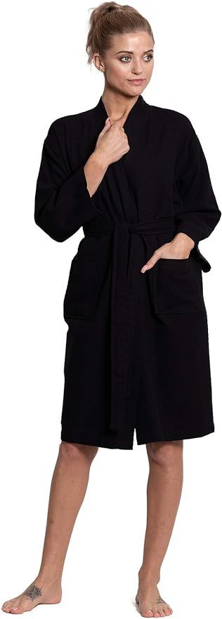 Turkuoise Women's Long Waffle Robe, 100% Cotton Kimono Bathrobe | Amazon (US)
