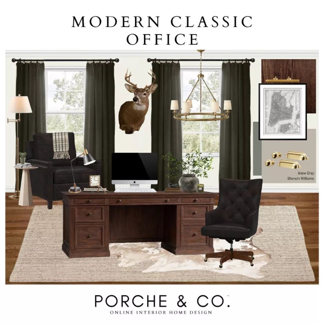 Moody vibes meet modern classic. This masculine home office is where timeless design and bold details come to work. A look that elevates the everyday. 🖤📚
 #HomeOfficeGoals #MoodyInterior #ModernClassic #LTKhome #porcheandco 


#LTKStyleTip #LTKHome