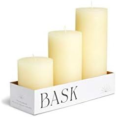 Mottled Pillar Candles by Bask - Set of 3 - 3" x 4", 6", and 8" Dripless Unscented Candles in Ivo... | Amazon (US)