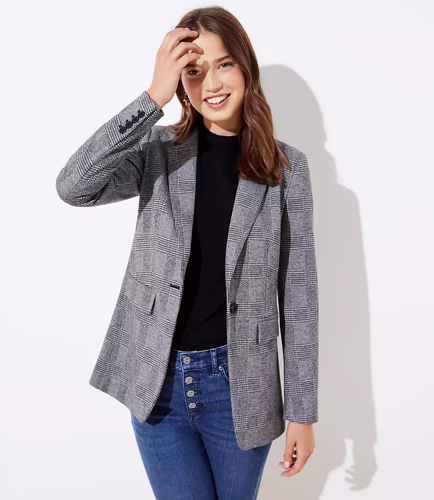 Petite Plaid Long Knit Modern Blazer | LOFT | LOFT