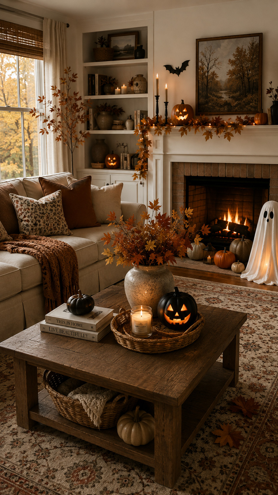Transform your space into the ultimate cozy autumn retreat with this beautifully styled fall living room. Featuring soft neutral tones, plush textures, and glowing jack-o’-lanterns, this setup blends seasonal warmth with subtle Halloween charm. From chunky knit blankets to rustic pumpkins and candlelight ambiance, this look is perfect for creating a welcoming, Pinterest-worthy home. Save this idea for fall decorating inspiration, Halloween home styling, and cozy aesthetic vibes! 

 #LTKSeasonal #LTKHome #LTKSaleAlert