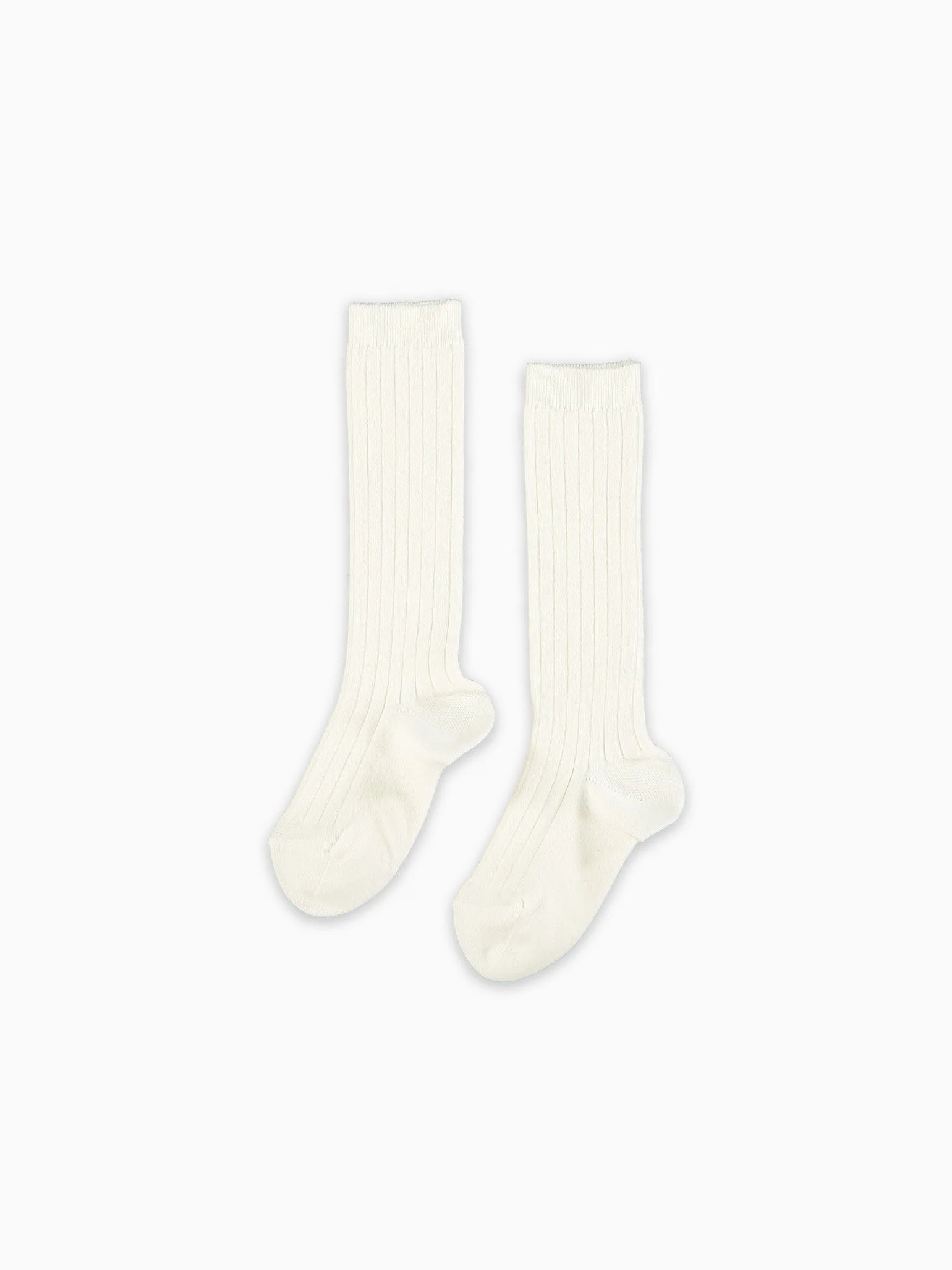 Off White Ribbed Knee High Kids Socks | La Coqueta (US)