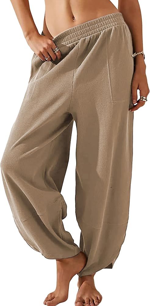 Hooever Women's Wide Leg Pants Casual Loose Pockets Palazzo Harem Pants Lounge Trousers | Amazon (US)