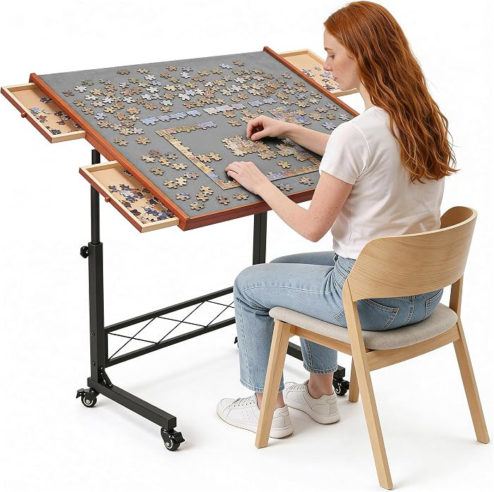 JoyBerri Jigsaw Puzzle Table with Drawers \u2013 Adjustable Height, All Ages | Amazon (US)