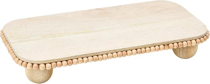 Creative Co-Op Mango Beads Modern Footed Serving Tray/Decorative Wood Dessert Table, Natural Colo... | Amazon (US)